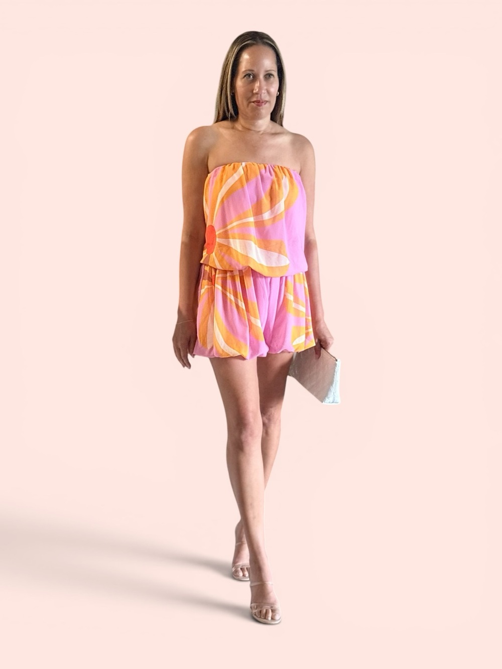 Fashion Nova Pink and Orange Strapless Mini Dress